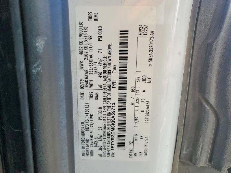 2019 Ford Transit 250 მანქანა იყიდება აუქციონზე, vin: 1FTYR2CM6KKA59712, აუქციონის ნომერი: 67844376