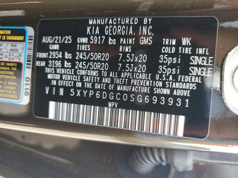 66444786 :رقم المزاد ، 5XYP6DGC0SG693931 vin ، 2025 Kia Telluride مزاد بيع