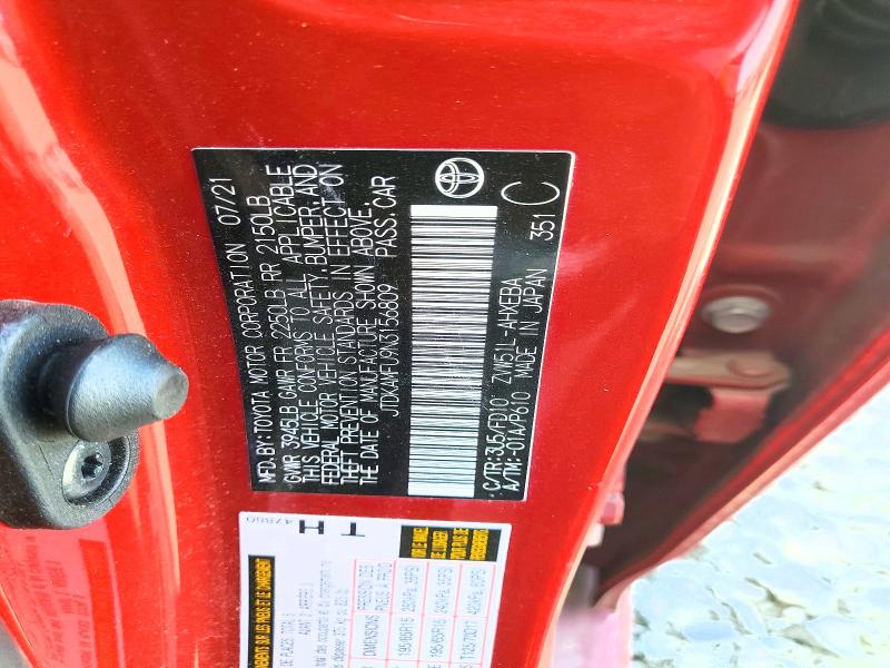2022 Toyota Prius მანქანა იყიდება აუქციონზე, vin: JTDKAMFU9N3156809, აუქციონის ნომერი: 68420276
