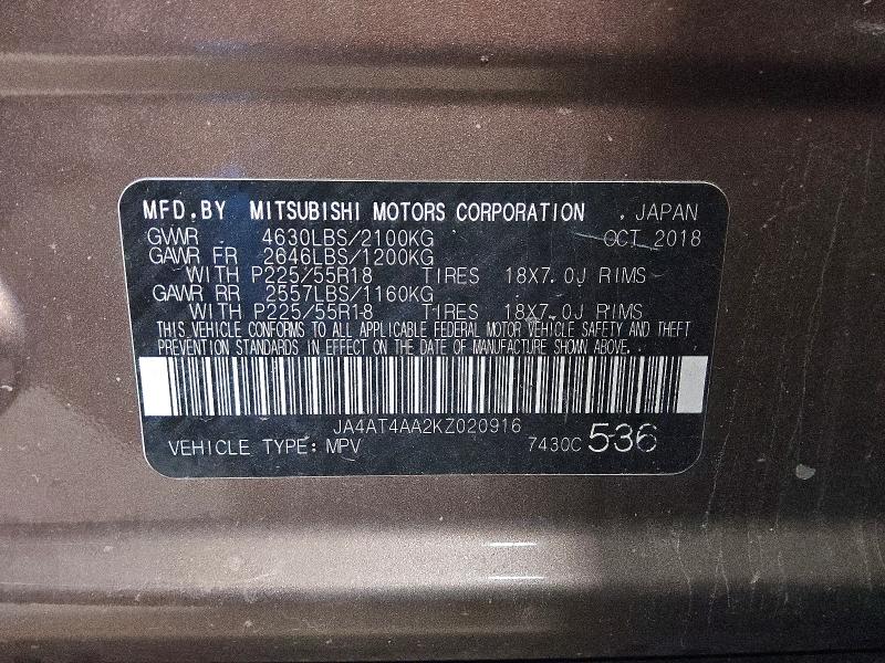 Продажа на аукционе авто 2019 Mitsubishi Eclipse Cross, vin: JA4AT4AA2KZ020916, номер лота: 66831926