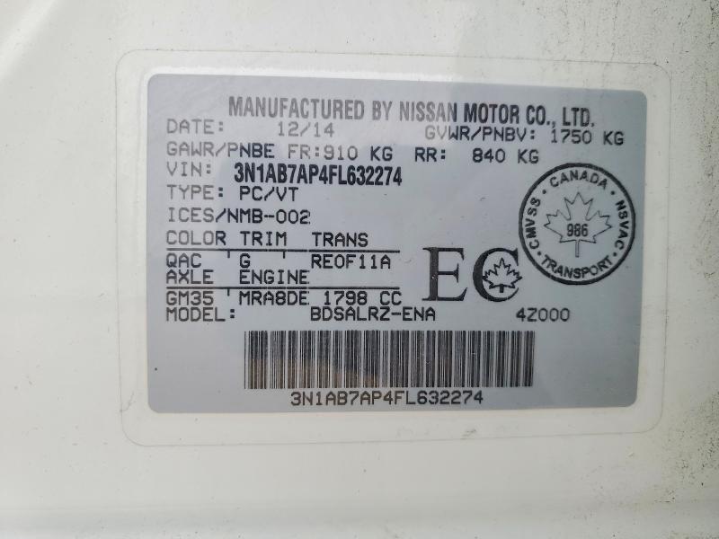 71252856 :رقم المزاد ، 3N1AB7AP4FL632274 vin ، 2015 Nissan Sentra مزاد بيع