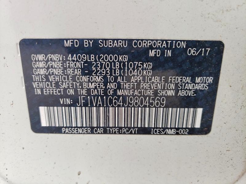 Продаж на аукціоні авто 2018 Subaru Wrx, vin: JF1VA1C64J9804569, номер лоту: 68487586