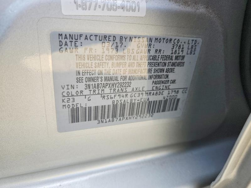 Aukcja sprzedaży 2017 Nissan Sentra, vin: 3N1AB7APXHY292232, numer aukcji: 67846826