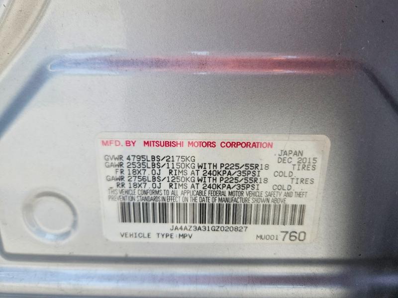 68974236 :رقم المزاد ، JA4AZ3A31GZ020827 vin ، 2016 Mitsubishi Outlander مزاد بيع