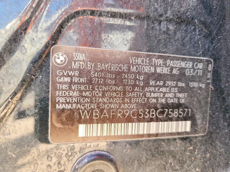 Продаж на аукціоні авто 2011 Bmw 550, vin: WBAFR9C53BC758571, номер лоту: 65512096