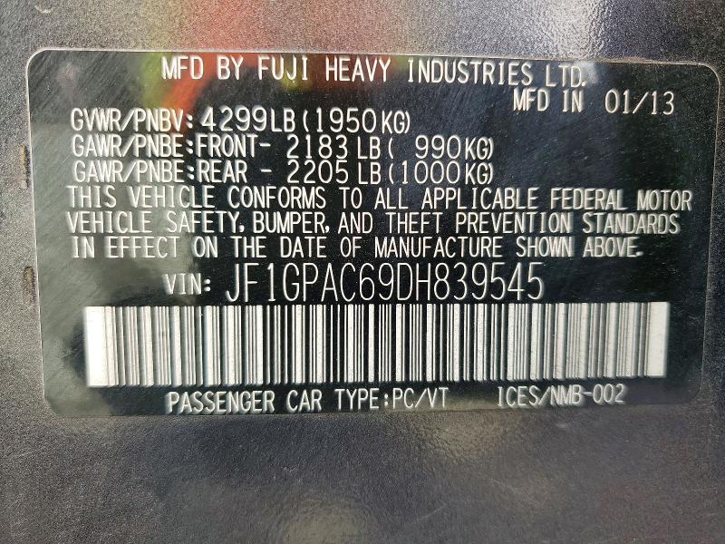 70830156 :رقم المزاد ، JF1GPAC69DH839545 vin ، 2013 Subaru Impreza مزاد بيع