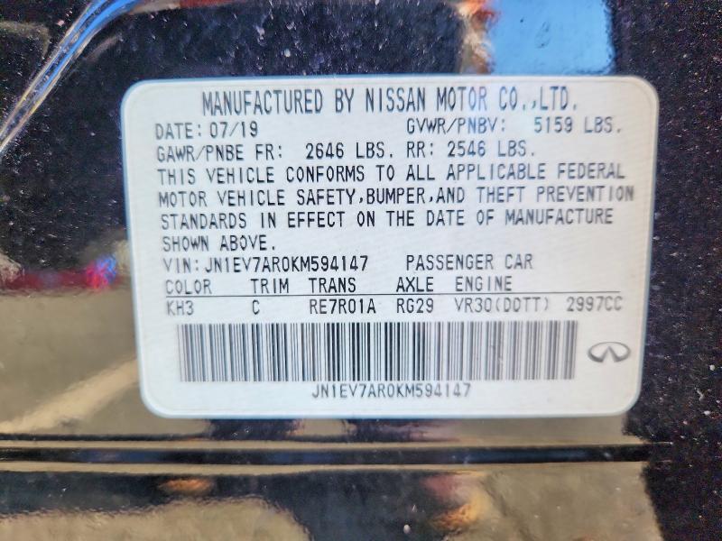 67529456 :رقم المزاد ، JN1EV7AR0KM594147 vin ، 2019 Infiniti Q50 مزاد بيع