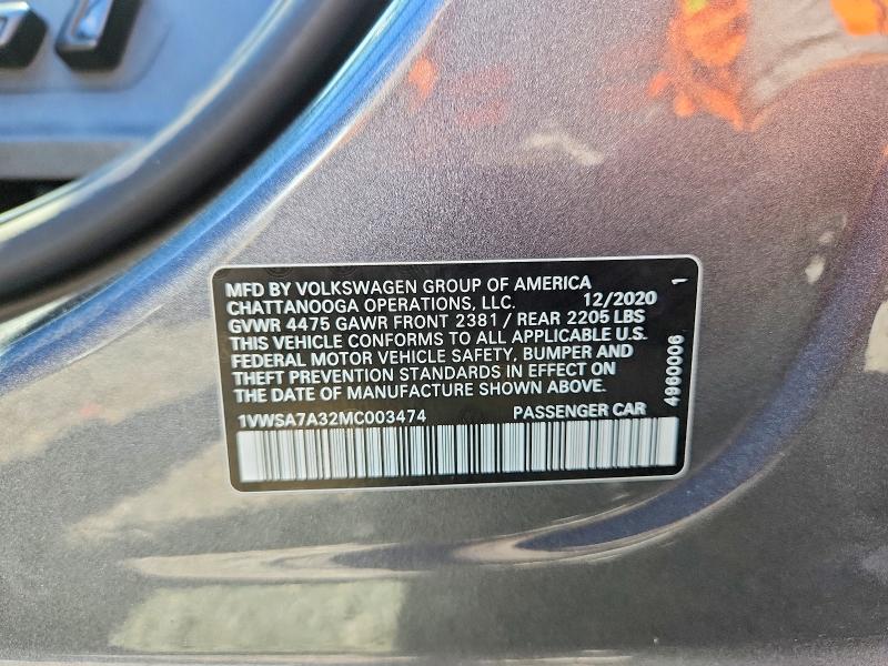 Продаж на аукціоні авто 2021 Volkswagen Passat, vin: 1VWSA7A32MC003474, номер лоту: 68866516