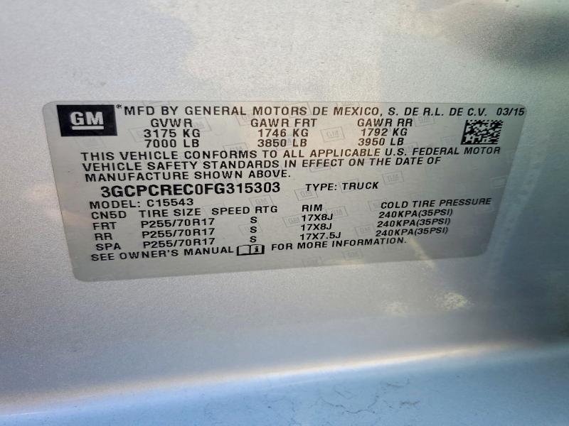 2015 Chevrolet Silverado მანქანა იყიდება აუქციონზე, vin: 3GCPCREC0FG315303, აუქციონის ნომერი: 67029776
