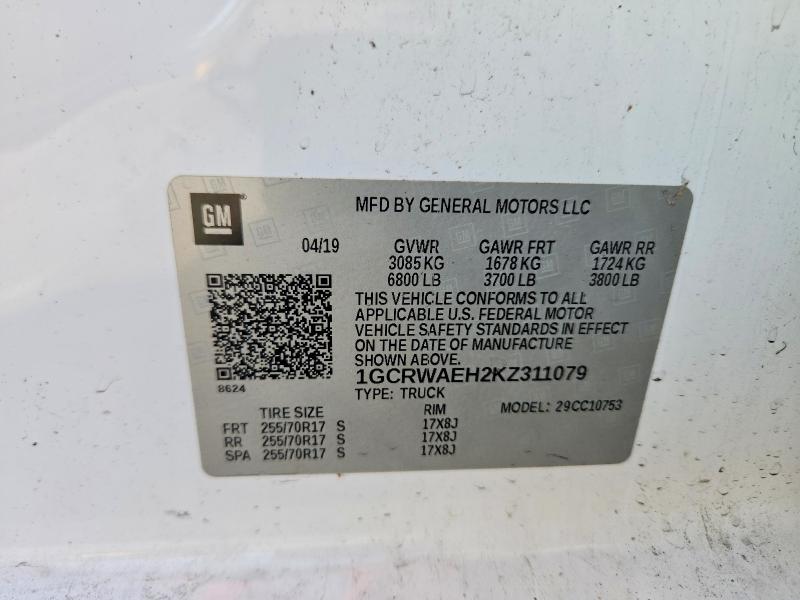 Продаж на аукціоні авто 2019 Chevrolet Silverado, vin: 1GCRWAEH2KZ311079, номер лоту: 70435256