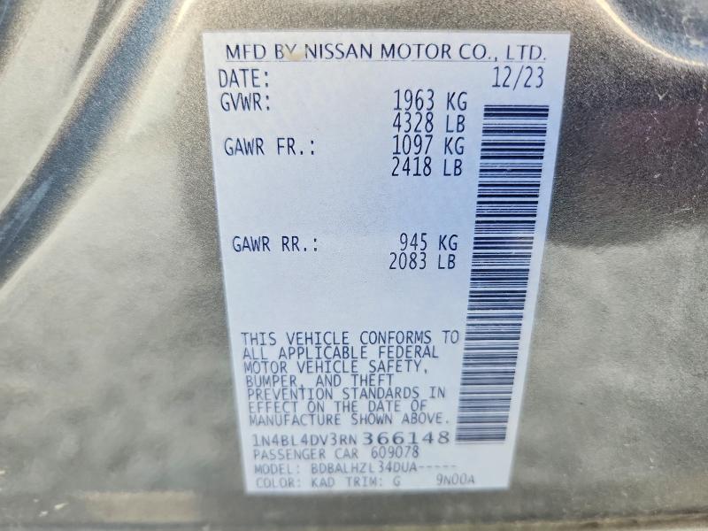 2024 Nissan Altima მანქანა იყიდება აუქციონზე, vin: 1N4BL4DV3RN366148, აუქციონის ნომერი: 67717566
