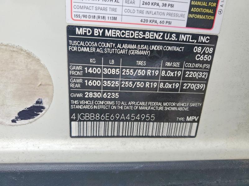 70788076 :رقم المزاد ، 4JGBB86E69A454955 vin ، 2009 Mercedes-benz Ml مزاد بيع