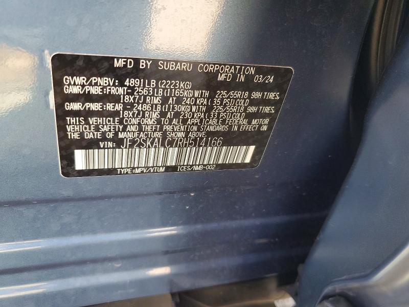 2024 Subaru Forester მანქანა იყიდება აუქციონზე, vin: JF2SKALC7RH514166, აუქციონის ნომერი: 70516106