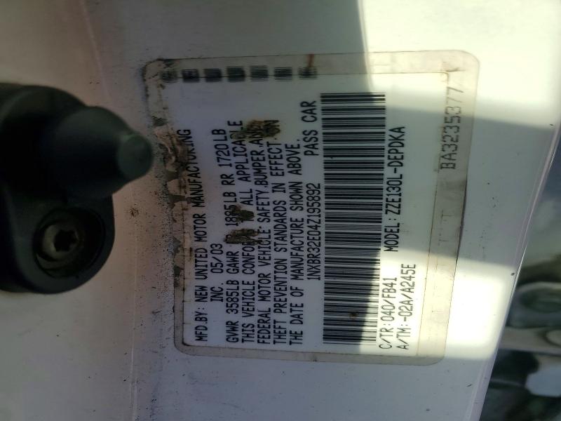 Aukcja sprzedaży 2004 Toyota Corolla, vin: 1NXBR32E04Z195892, numer aukcji: 69101926