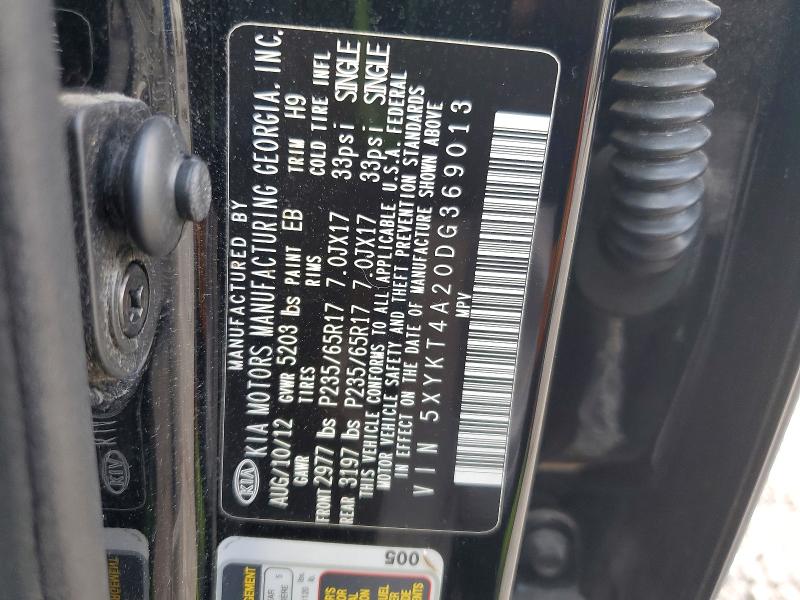 Aukcja sprzedaży 2013 Kia Sorento, vin: 5XYKT4A20DG369013, numer aukcji: 68486886