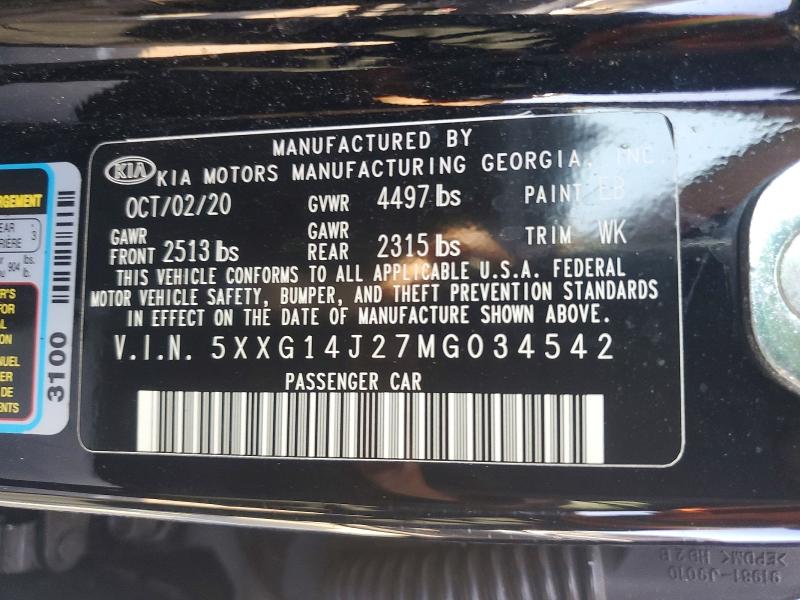 Aukcja sprzedaży 2021 Kia K5, vin: 5XXG14J27MG034542, numer aukcji: 69630626
