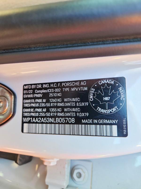 68765616 :رقم المزاد ، WP1AA2A53NLB05708 vin ، 2022 Porsche Macan مزاد بيع