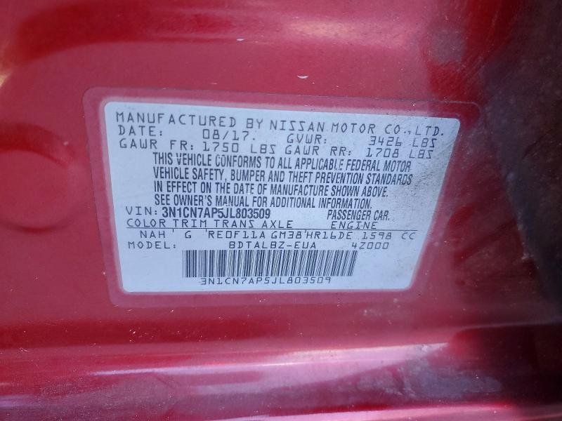 2018 Nissan Versa მანქანა იყიდება აუქციონზე, vin: 3N1CN7AP5JL803509, აუქციონის ნომერი: 67327726