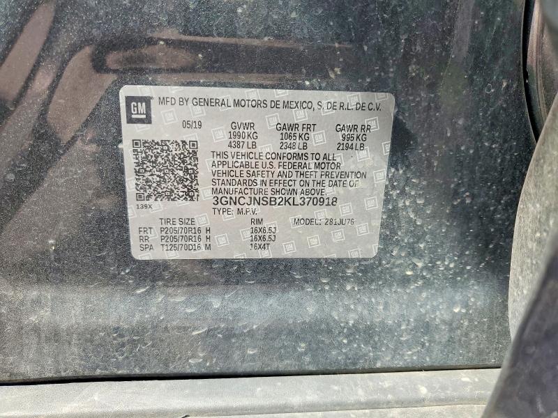 68047706 :رقم المزاد ، 3GNCJNSB2KL370918 vin ، 2019 Chevrolet Trax مزاد بيع
