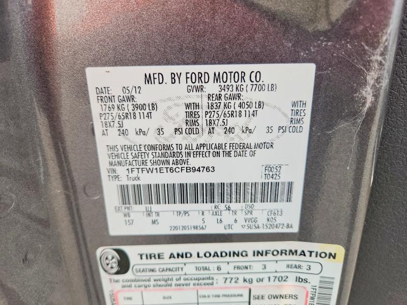Aukcja sprzedaży 2012 Ford F150, vin: 1FTFW1ET6CFB94763, numer aukcji: 69424146