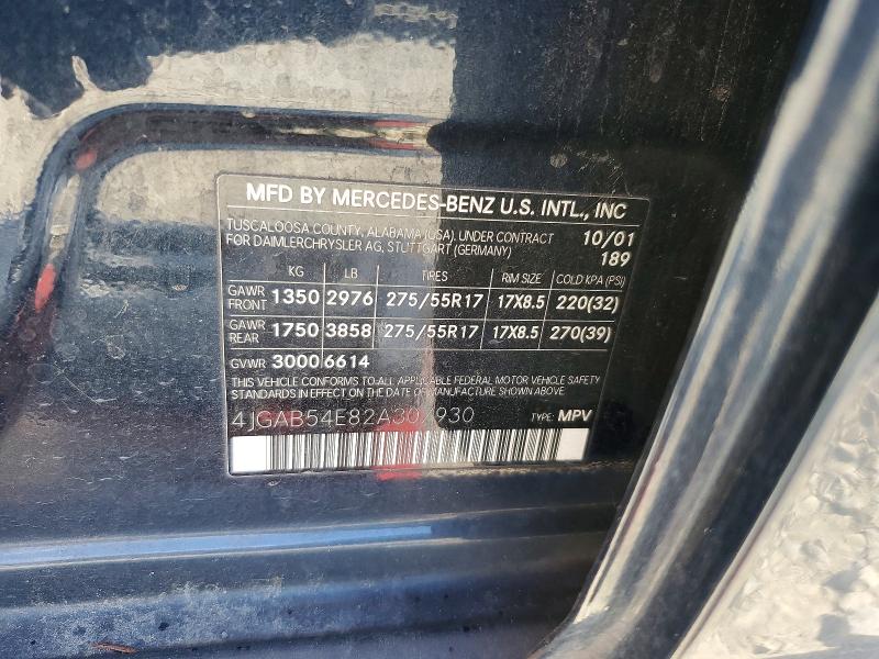 2002 Mercedes-benz Ml მანქანა იყიდება აუქციონზე, vin: 4JGAB54E82A307930, აუქციონის ნომერი: 67678926