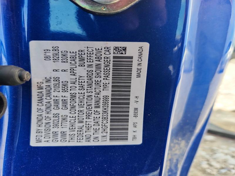 Aukcja sprzedaży 2019 Honda Civic, vin: 2HGFC3B33KH356999, numer aukcji: 67248216