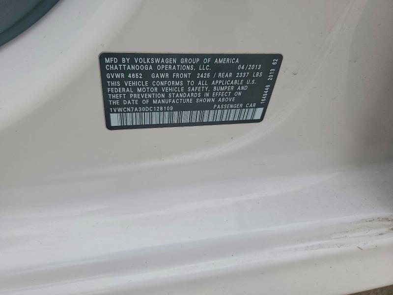 2013 Volkswagen Passat მანქანა იყიდება აუქციონზე, vin: 1VWCN7A30DC128109, აუქციონის ნომერი: 70311376