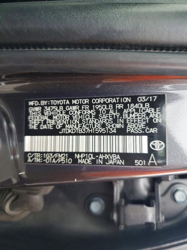 Продаж на аукціоні авто 2017 Toyota Prius C, vin: JTDKDTB37H1595134        , номер лоту: 69060756