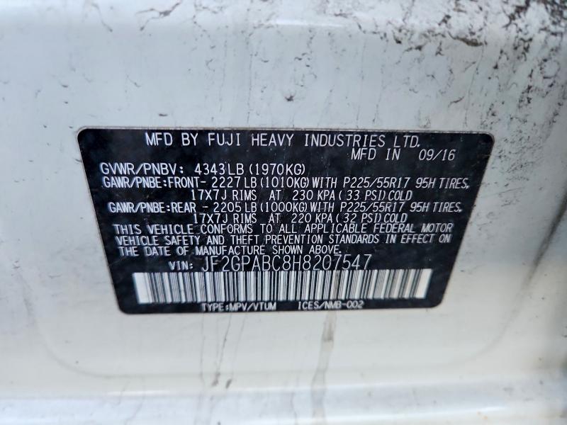 70410256 :رقم المزاد ، JF2GPABC8H8207547 vin ، 2017 Subaru Crosstrek مزاد بيع