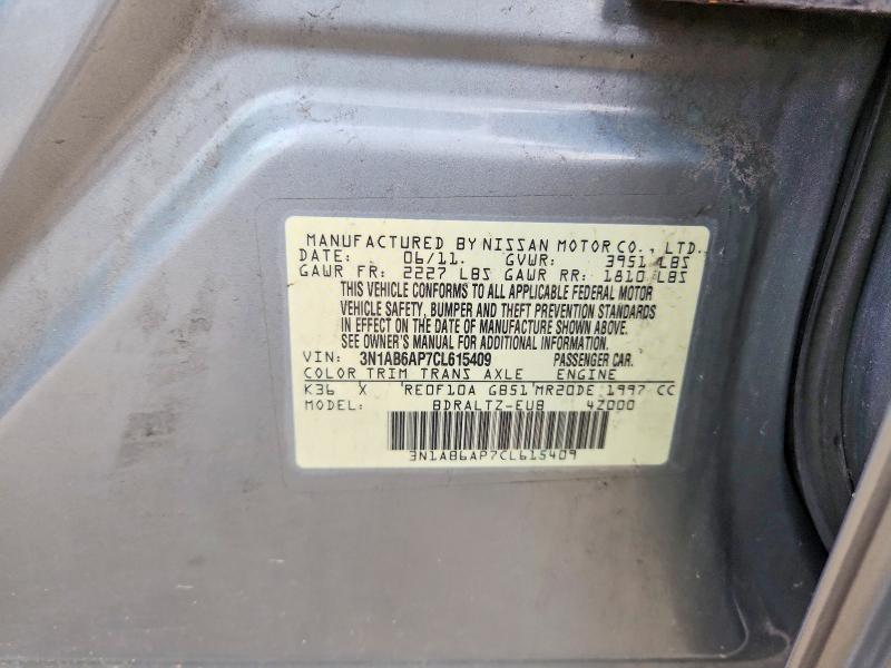 69561096 :رقم المزاد ، 3N1AB6AP7CL615409 vin ، 2012 Nissan Sentra مزاد بيع