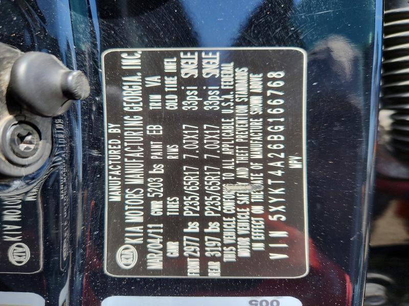 68036706 :رقم المزاد ، 5XYKT4A26BG166768 vin ، 2011 Kia Sorento مزاد بيع