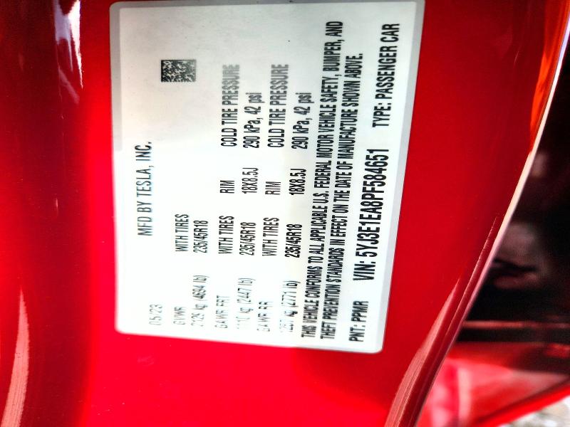 Aukcja sprzedaży 2023 Tesla Model 3, vin: 5YJ3E1EA8PF584651, numer aukcji: 68095516