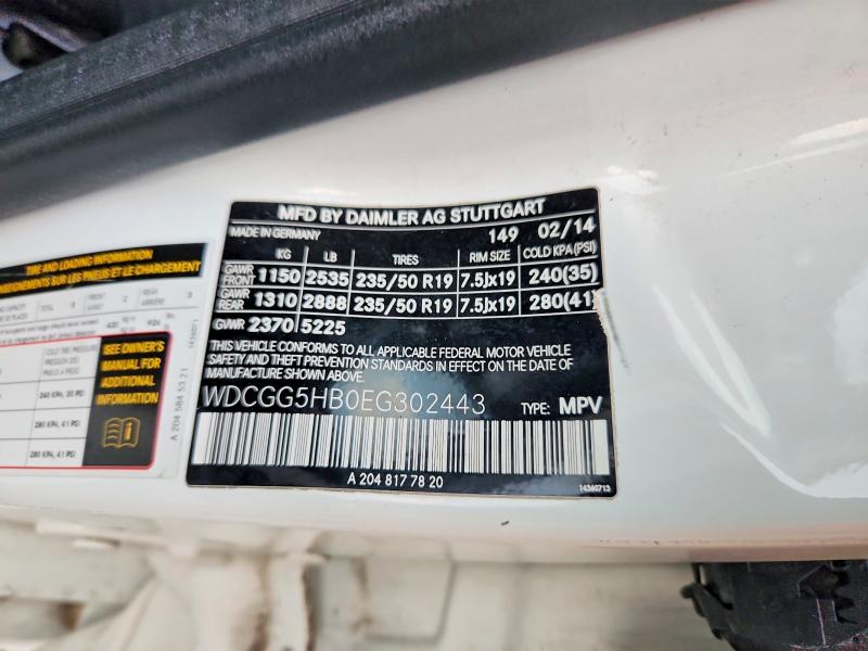 69595886 :رقم المزاد ، WDCGG5HB0EG302443 vin ، 2014 Mercedes-benz Glk مزاد بيع