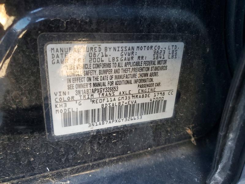 68098036 :رقم المزاد ، 3N1AB7APXGY326653 vin ، 2016 Nissan Sentra مزاد بيع