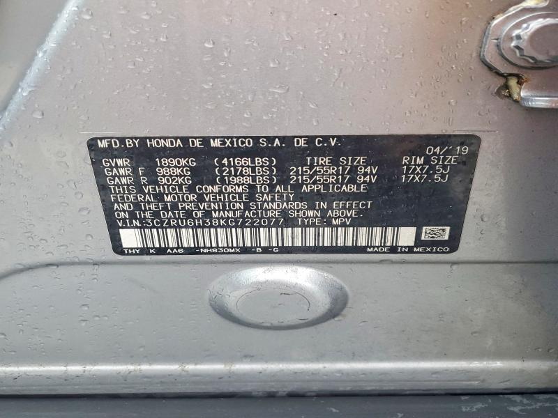 Продаж на аукціоні авто 2019 Honda Hr-v, vin: 3CZRU6H38KG722077, номер лоту: 67140796