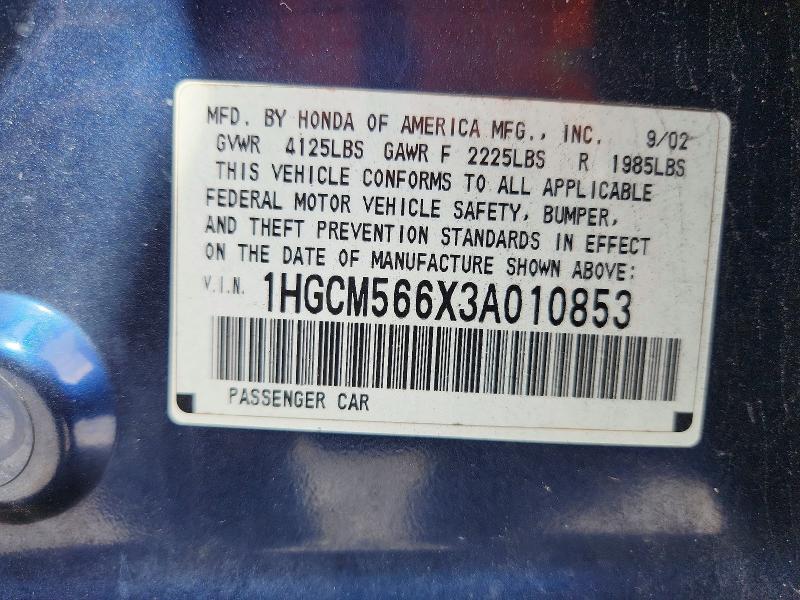 Продаж на аукціоні авто 2003 Honda Accord, vin: 1HGCM566X3A010853, номер лоту: 68357136
