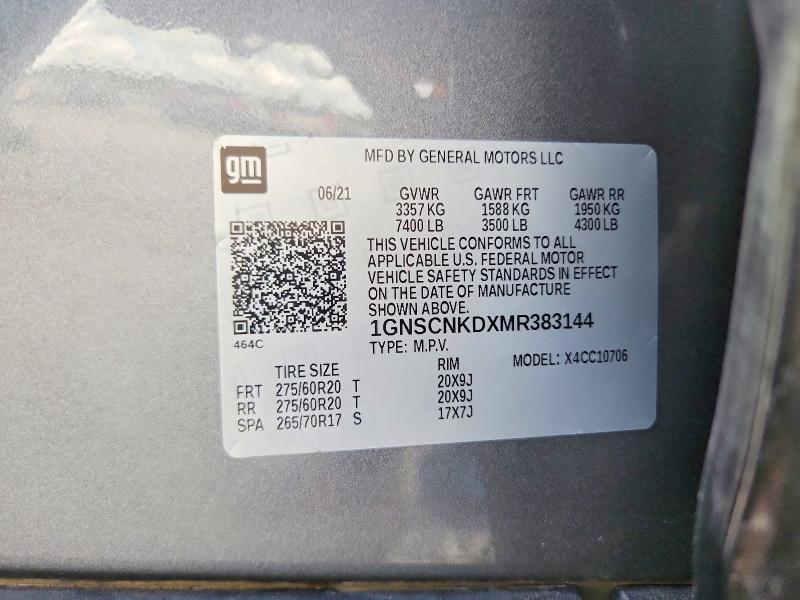 70003146 :رقم المزاد ، 1GNSCNKDXMR383144 vin ، 2021 Chevrolet Tahoe مزاد بيع