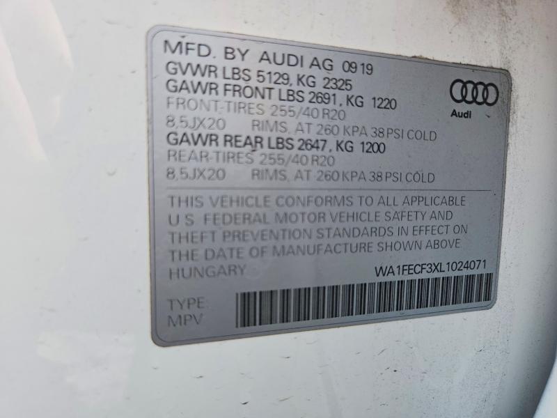 2020 Audi Q3 მანქანა იყიდება აუქციონზე, vin: WA1FECF3XL1024071, აუქციონის ნომერი: 69158676