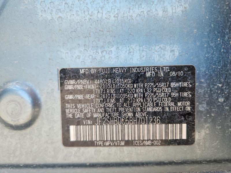 2011 Subaru Forester მანქანა იყიდება აუქციონზე, vin: JF2SHBDC5BH701236, აუქციონის ნომერი: 67110696