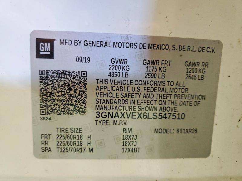Aukcja sprzedaży 2020 Chevrolet Equinox, vin: 3GNAXVEX6LS547510, numer aukcji: 70152136