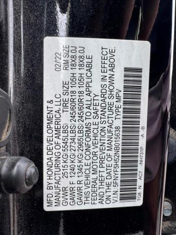 Auction sale of the 2022 Honda Pilot, vin: 5FNYF5H52NB015638, lot number: 70331946