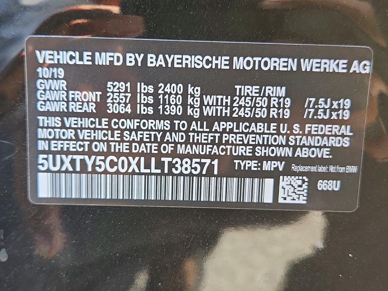 Aukcja sprzedaży 2020 Bmw X3, vin: 5UXTY5C0XLLT38571, numer aukcji: 69568926