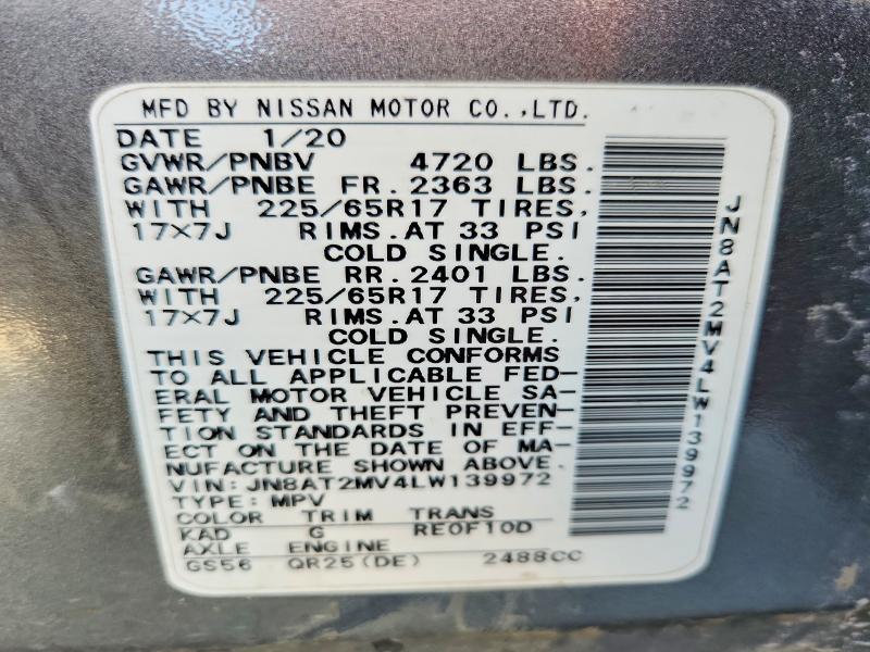 2020 Nissan Rogue მანქანა იყიდება აუქციონზე, vin: JN8AT2MV4LW139972, აუქციონის ნომერი: 70183936