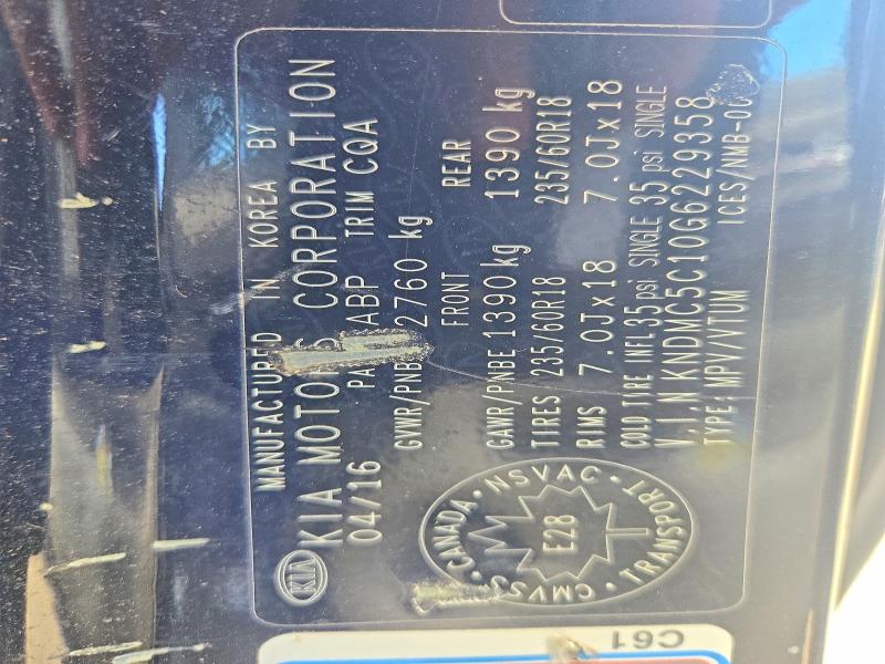 Aukcja sprzedaży 2016 Kia Sedona, vin: KNDMC5C10G6229358, numer aukcji: 68948356