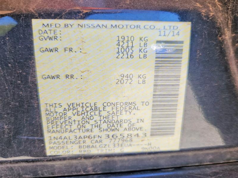 Aukcja sprzedaży 2015 Nissan Altima, vin: 1N4AL3AP6FN365843, numer aukcji: 68426486