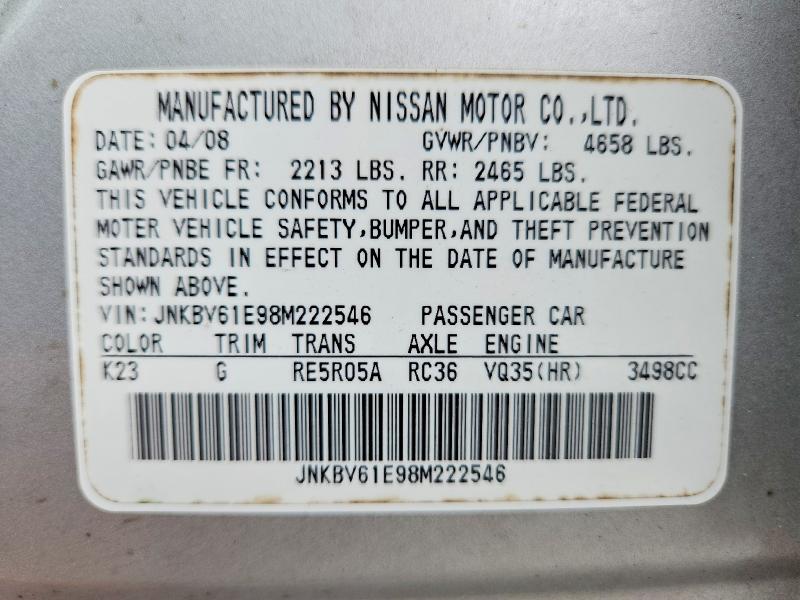 Aukcja sprzedaży 2008 Infiniti G35, vin: JNKBV61E98M222546, numer aukcji: 69387486