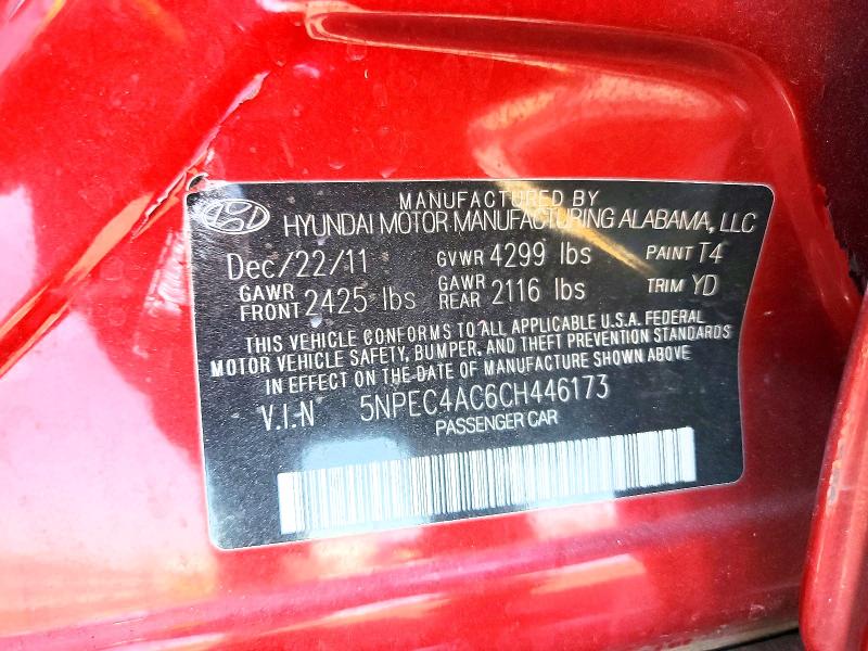 2012 Hyundai Sonata მანქანა იყიდება აუქციონზე, vin: 5NPEC4AC6CH446173, აუქციონის ნომერი: 67816486