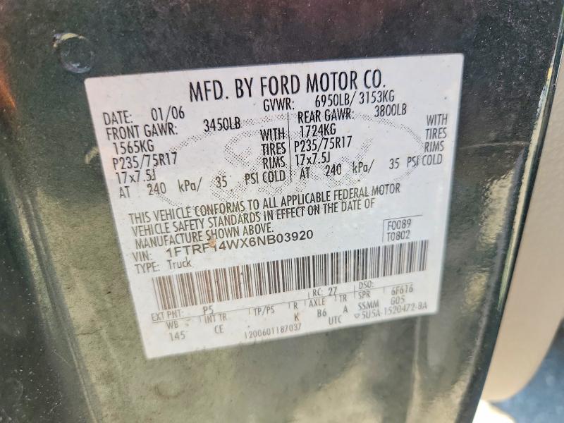 69219936 :رقم المزاد ، 1FTRF14WX6NB03920 vin ، 2006 Ford F150 مزاد بيع