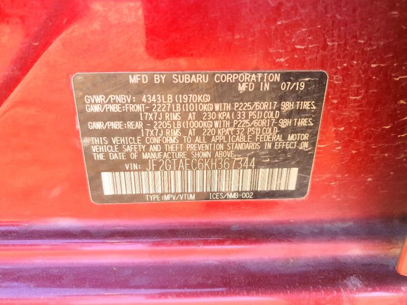 Aukcja sprzedaży 2019 Subaru Crosstrek, vin: JF2GTAEC6KH367344, numer aukcji: 66917316