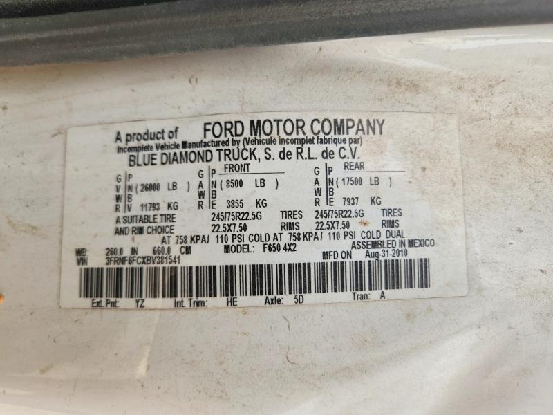 70267766 :رقم المزاد ، 3FRNF6FCXBV381541 vin ، 2011 Ford F650 مزاد بيع